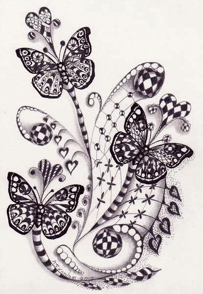 Marvelous butterflies over fairy-tail flowers tattoo design