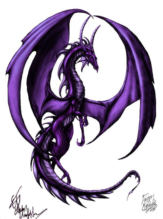 Marvelous cartoon violet flying dragon tattoo design