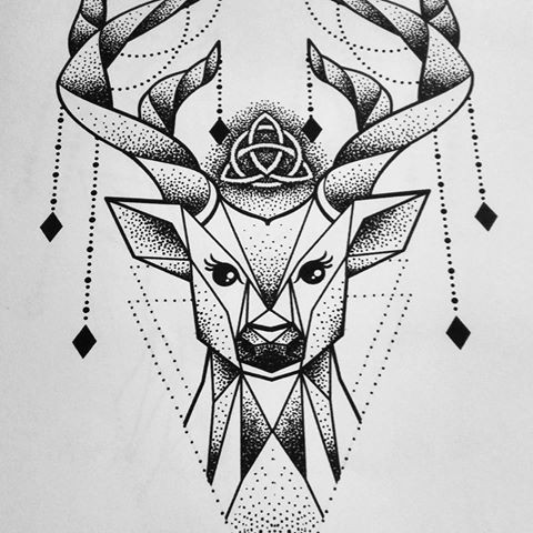 Marvelous dotwork geometric deer with mystic symbol tattoo design