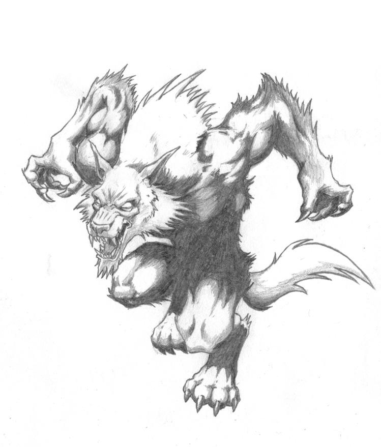 Marvelous grey-ink strong running werewolf tattoo design by Asanbonsam
