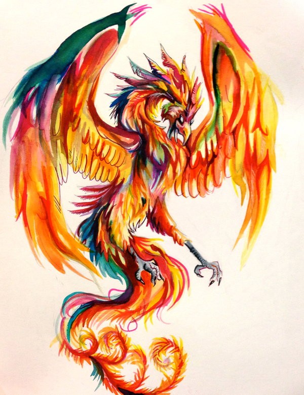 Marvelous hot flaming phoenix tattoo design