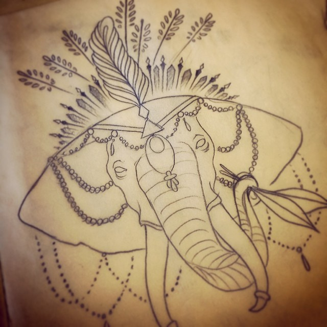 Marvelous new school lace decorated elephant tattoo design
