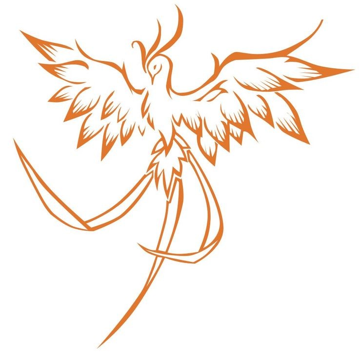 Marvelous orange-contoured phoenix bird tattoo design