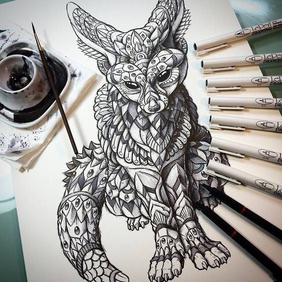 Marvelous ornamented fox tattoo design