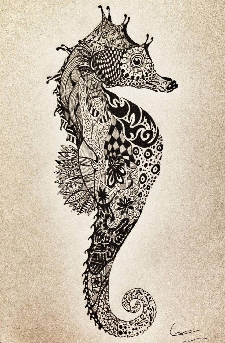 Marvelous patterned seahorse tattoo design