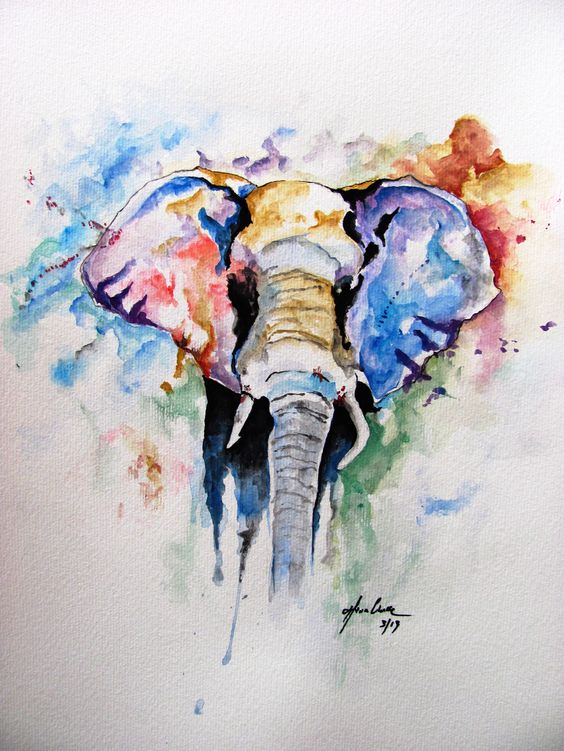 Marvelous watercolor elephant figute tattoo design