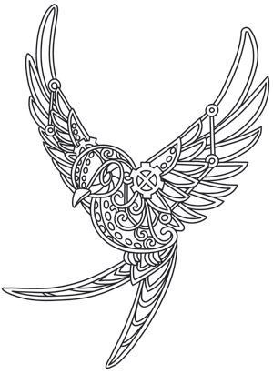 Mechanical flying sparrow tattoo design