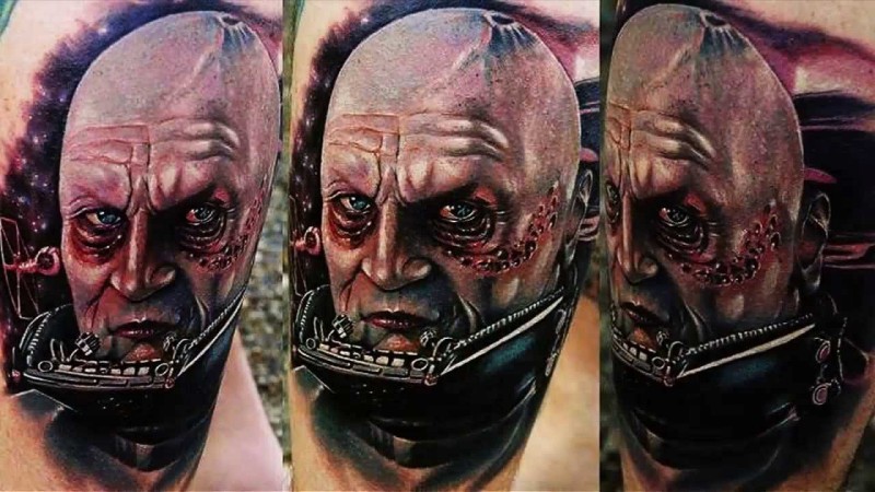 Modern style olored tattoo of Darth Vader without mask