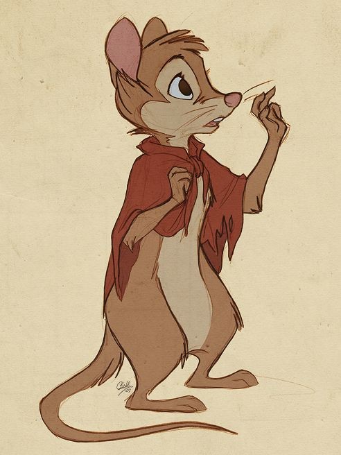 Modest animated rodent in red scratched coat tattoo design