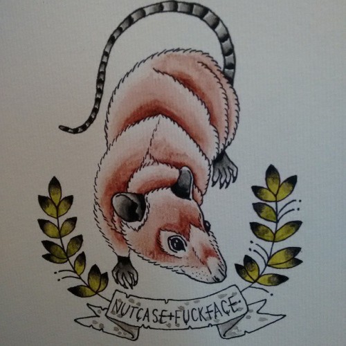 Modest brown mouse with green branches and banner tattoo design