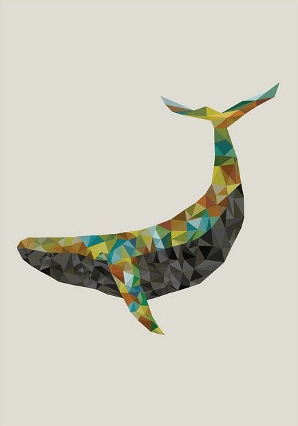 Montly-colored geometric whale tattoo design
