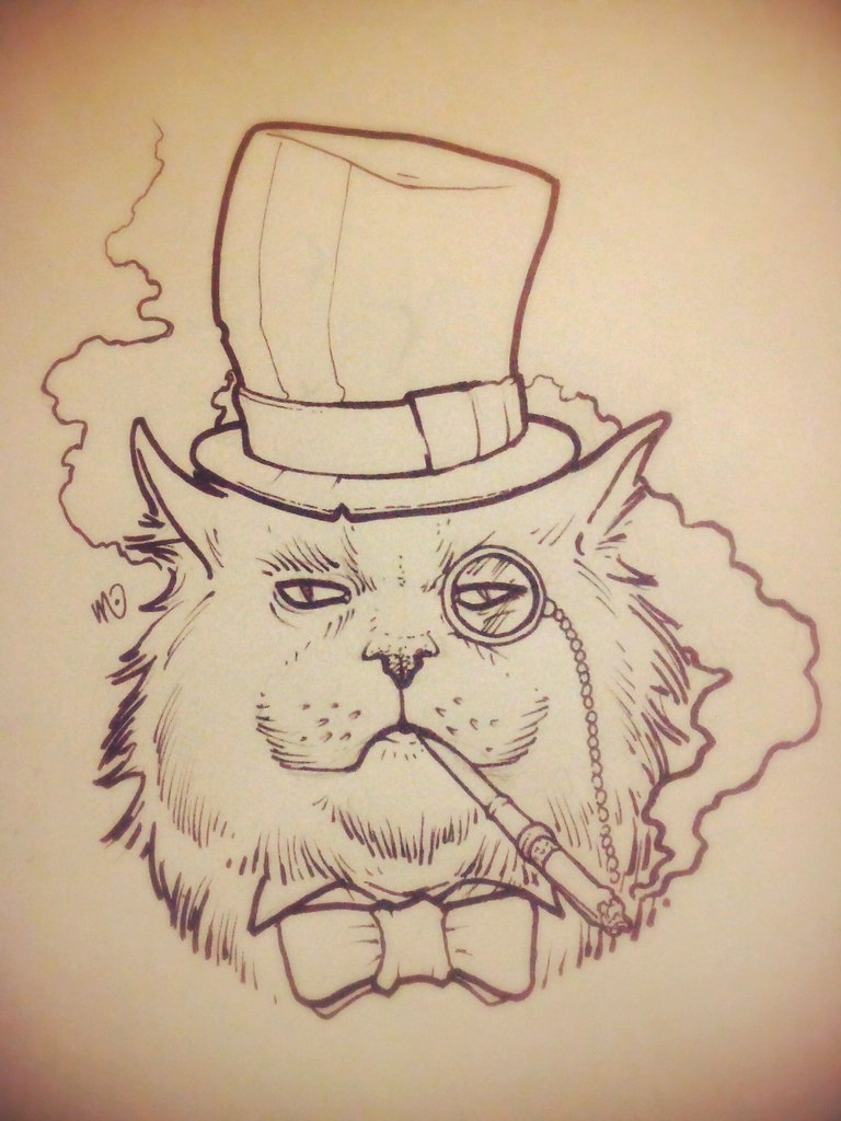 Mr cat in hat with monocle tattoo design by Taylor Weaved