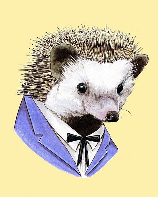 Mr hedgehog in white shirt and blue suit tattoo design