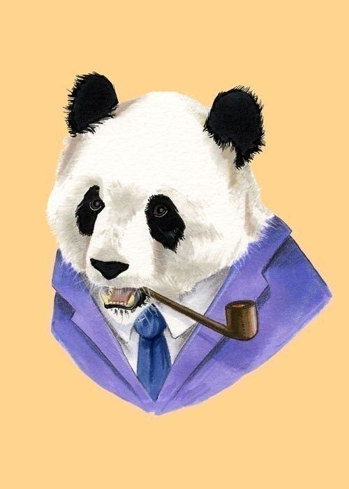 Mr panda in blue suit with tobacco pipe tattoo design