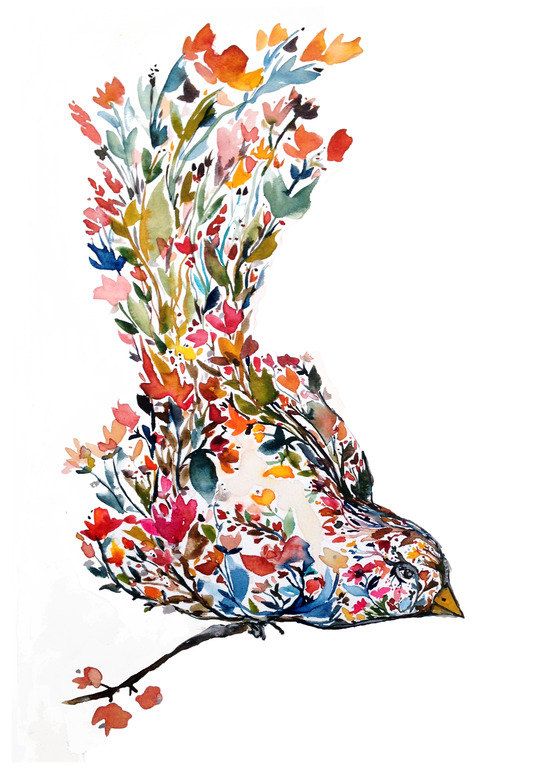 Multicolor floral-patterned flying bird tattoo design