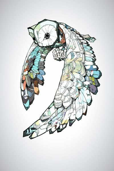 Multicolor flying owl tattoo design