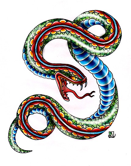 Multicolor old school snake tattoo design