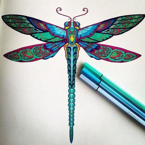 Multicolor static dragonfly tattoo design