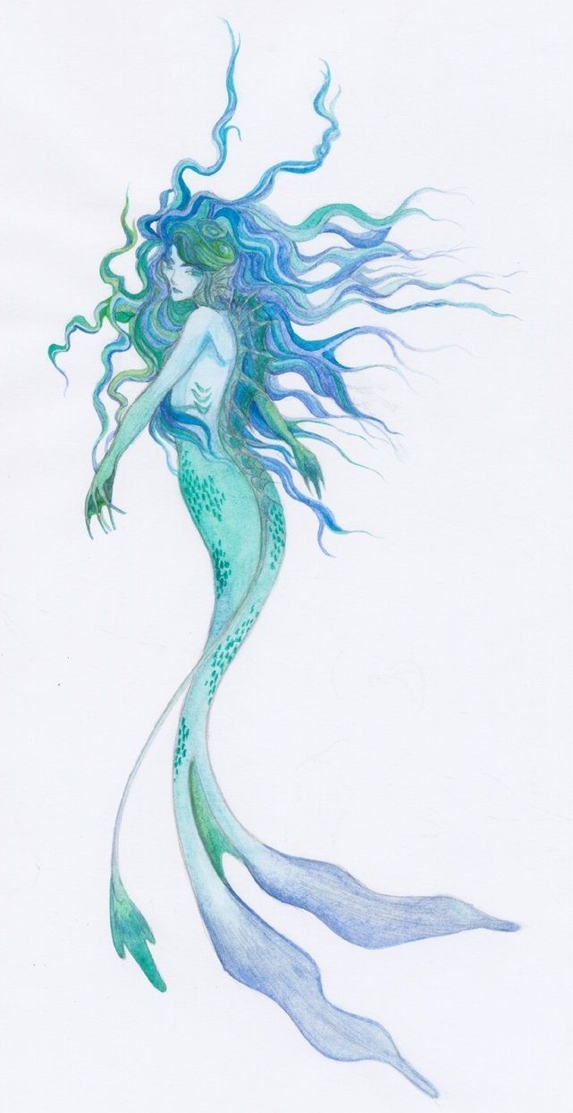 Mystic blue-color mermaid tattoo design
