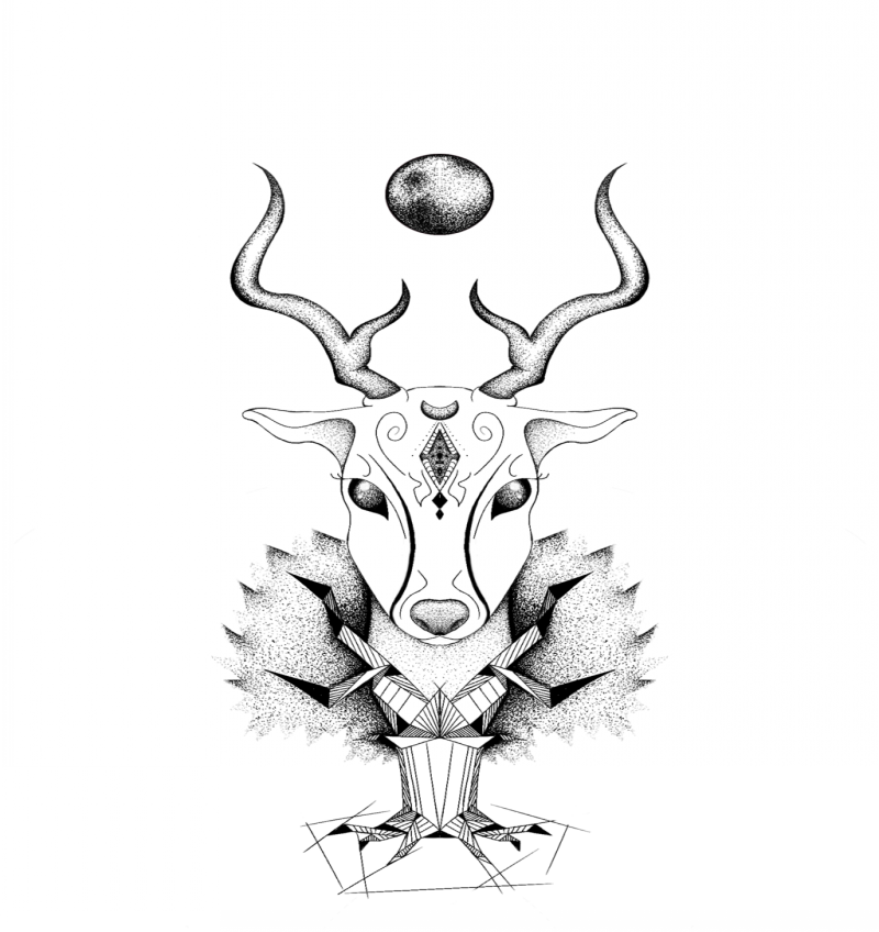 Mystic detailed deer tattoo design by Lordspynal