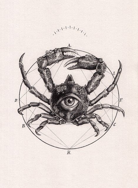 Mystic grey-ink illumanati signed crab tattoo design