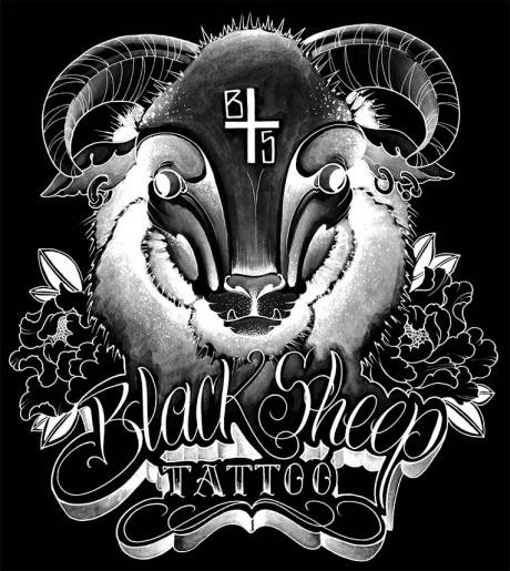 Mystic white-ink sheep with lettering tattoo design