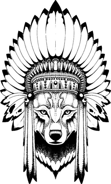 Native american wolf in leader hat tattoo design