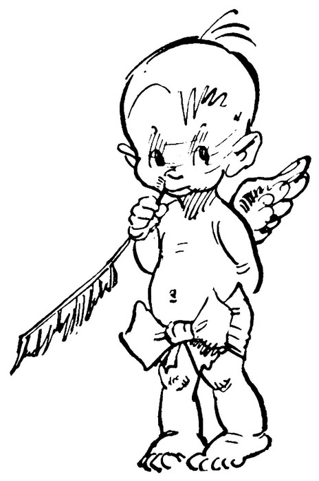 Querubim anjo Nesty com uma longa pena em um desenho de tatuagem de boca