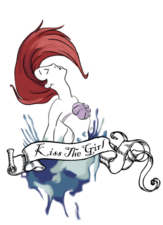 Nesty colorful red-haired mermaid with banner tattoo design by Istream Sandwich