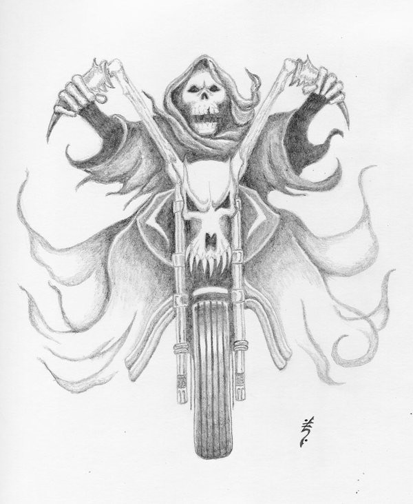 Nesty pencilwork death on a bike tattoo design by Dethzen