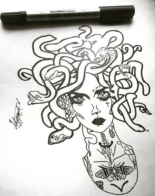 Nesty tattooed medusa gorgona without coloring tattoo design