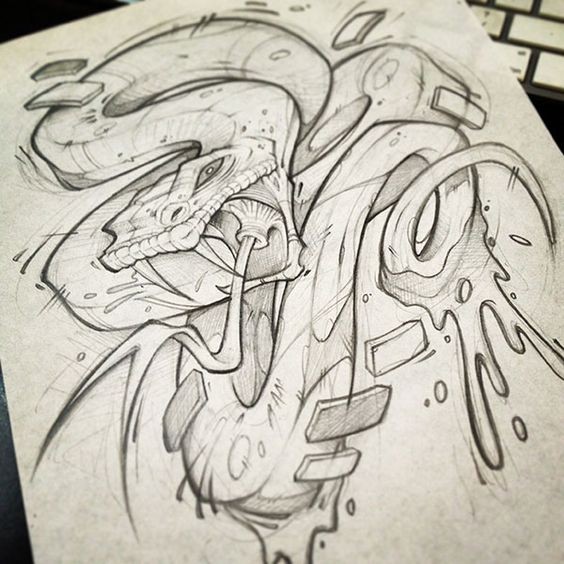 New school poisonous reptile without coloring tattoo design