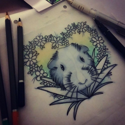 New school rodent muzzle in floral frame tattoo design
