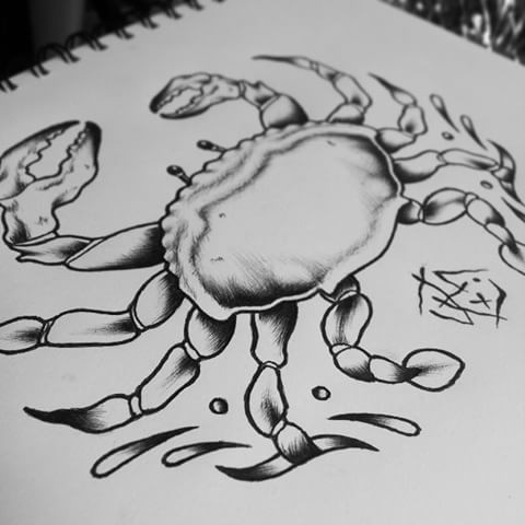Nice big uncolored crab in new school style tattoo design