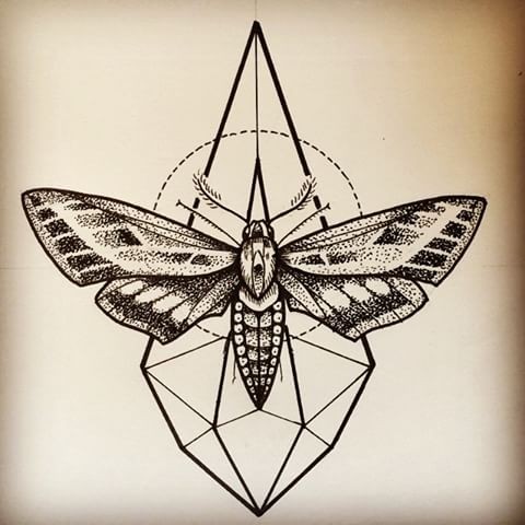 Nice black-and-white moth with geometric figures tattoo design