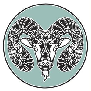 Nice black-and-white ornate ram head in tirquoise circle tattoo design