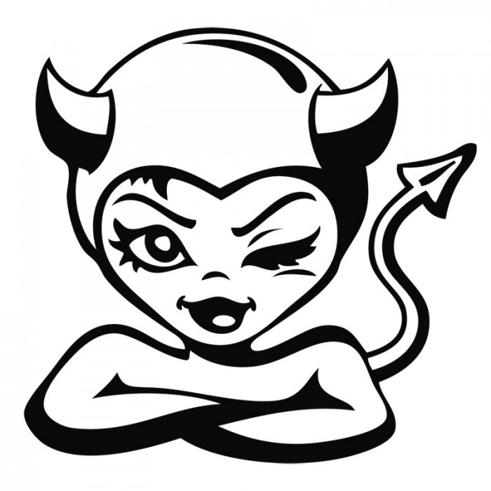Nice black-ink cartoon flirting devil tattoo girl design