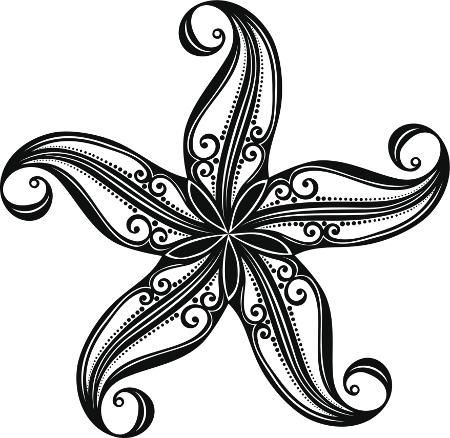 Nice black-ink curl-ended starfish tattoo design