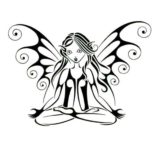 Nice black-ink meditating fairy tattoo design