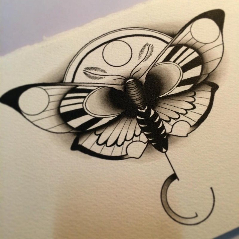 Nice black-ink old school moth tattoo design