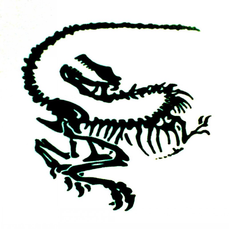 Nice black-ink running dinosaur skeleton tattoo design