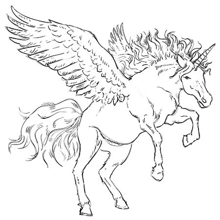 Design de tatuagem de unicórnio de linha preta agradável pegasus