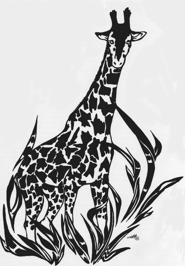 Nice black giraffe tattoo design standing in grass jungles by Wolf of Moonlight