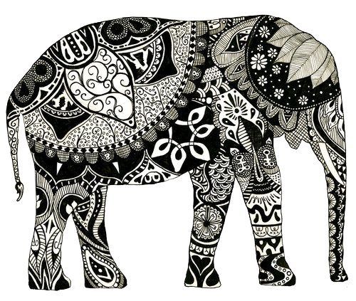 Nice black ornamented indian elephant tattoo design