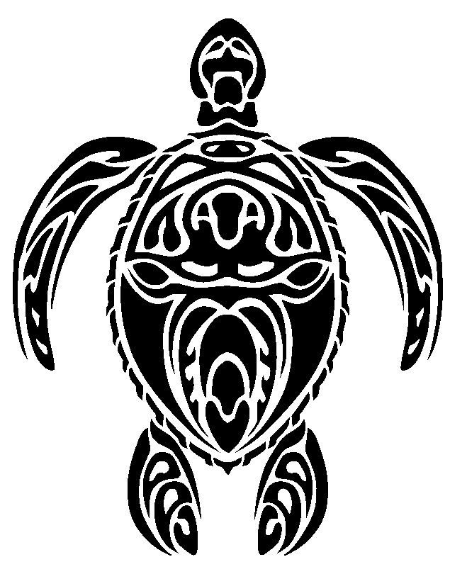 Nice black turtle with animal face on shell tattoo design