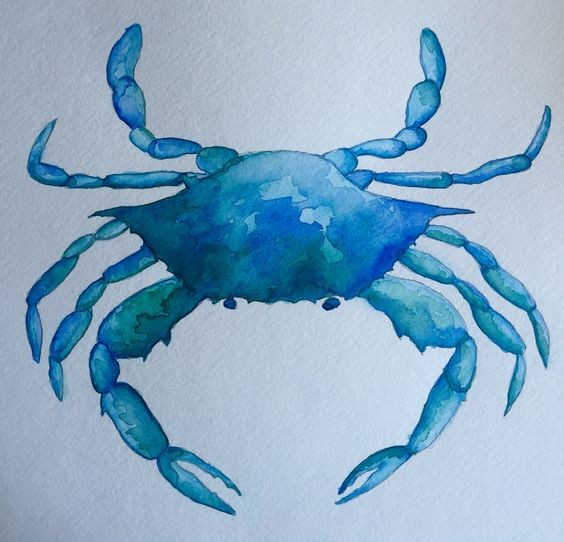 Nice blue watercolor crab tattoo design
