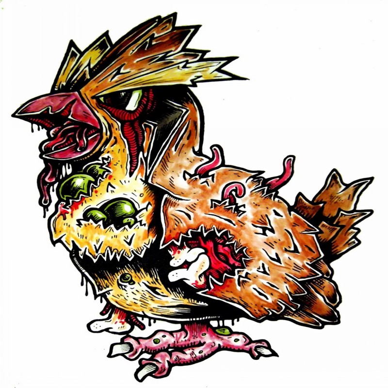 Design de tatuagem de pássaro de pokemon de zumbi colorido agradável