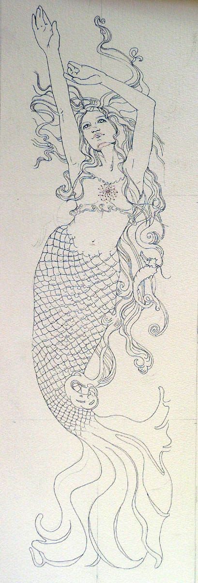 Nice colorless mermaid wanting to get up tattoo design