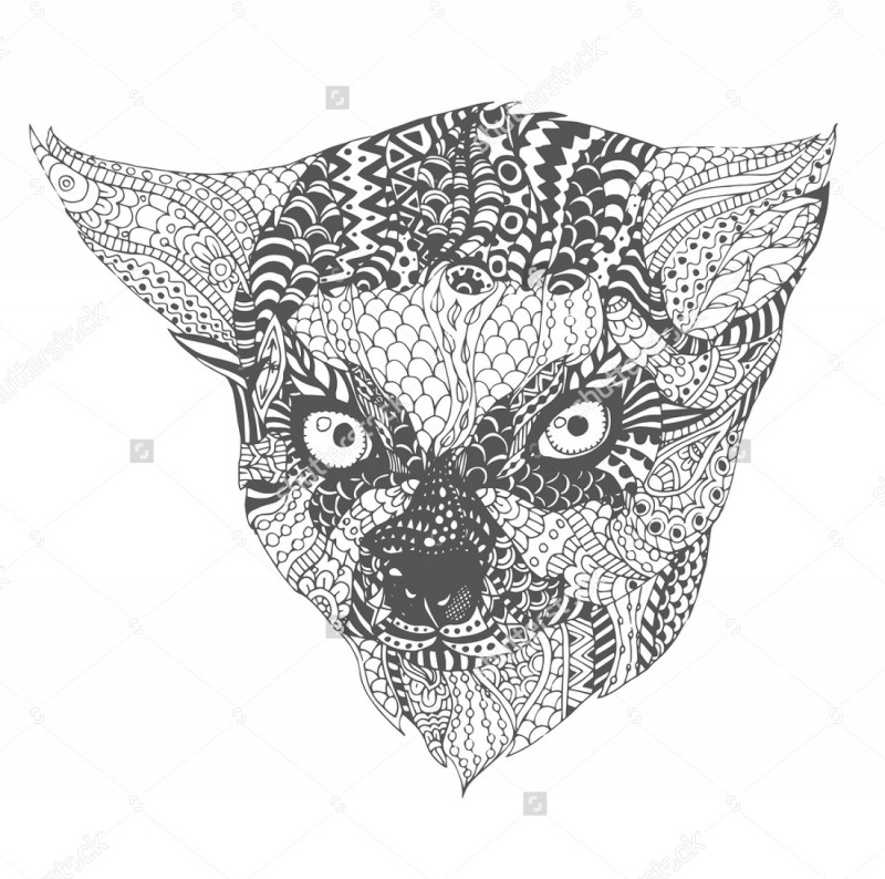 Nice grey-ink ornate lemur head tattoo design