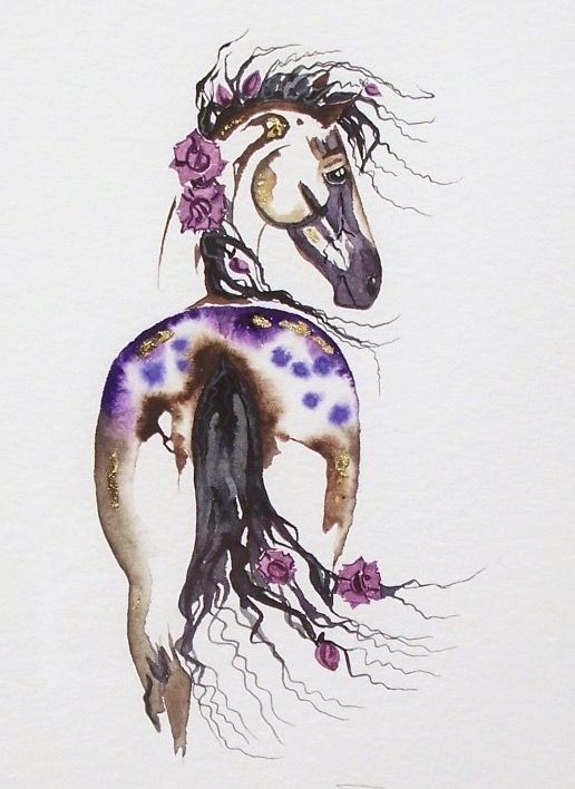 Nice horse from back decorated with purple flowers tattoo design